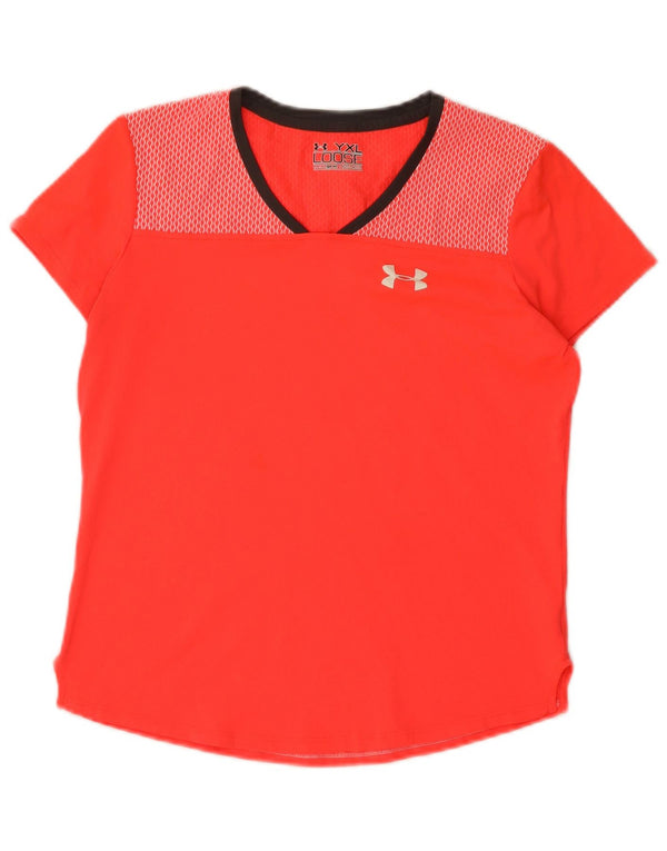 Under Armour Girls Heat Gear T-Shirt Top 13-14 Years XL Red Polyester