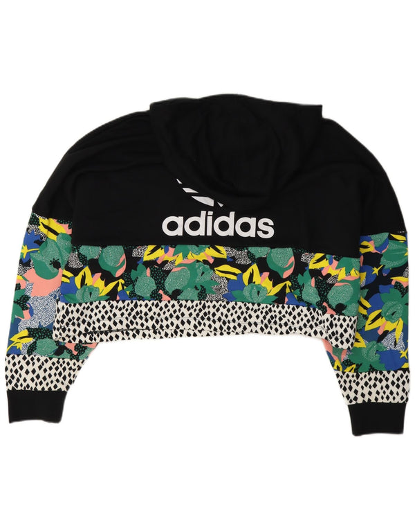 Женский джемпер с капюшоном Adidas Her Graphic Oversized UK 14, средний черный с цветочным принтом
