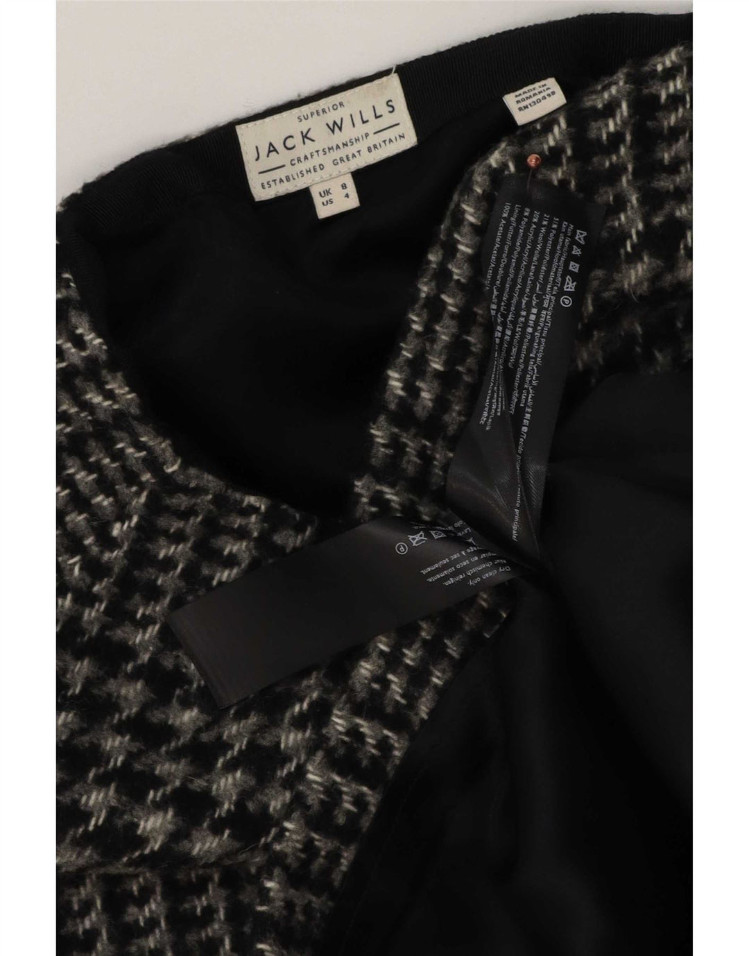 Женская мини-юбка Jack Wills UK 8, маленькая W28, серая, полиэстер с узором «гусиные лапки»
