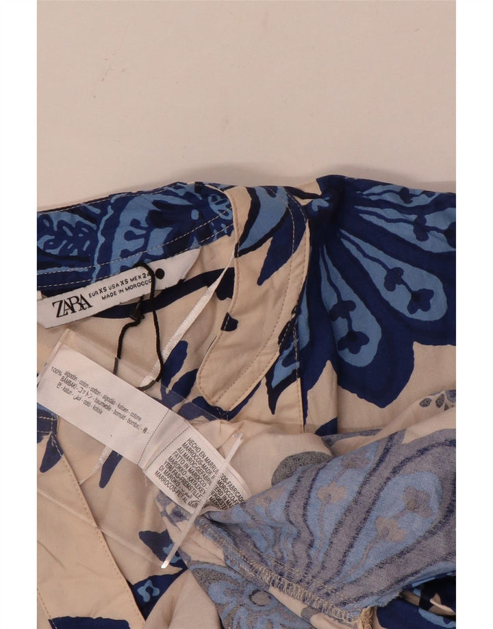 Женская рубашка оверсайз Zara UK 6 XS, бежевый хлопок с цветочным принтом
