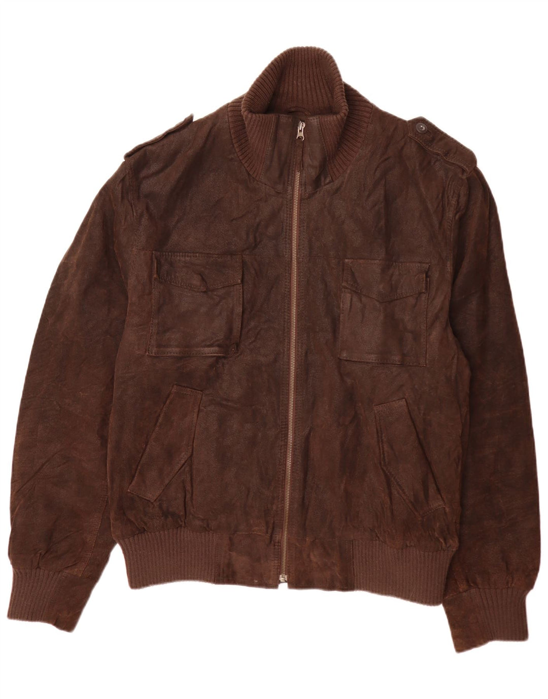 Мужская кожаная куртка Celio в стиле милитари UK 44 2XL коричневая