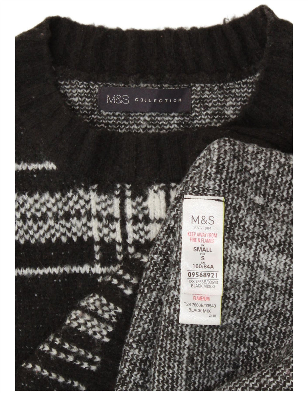 MARKS & SPENCER Womens Crew Neck Jumper Sweater UK 10 Small Black Check