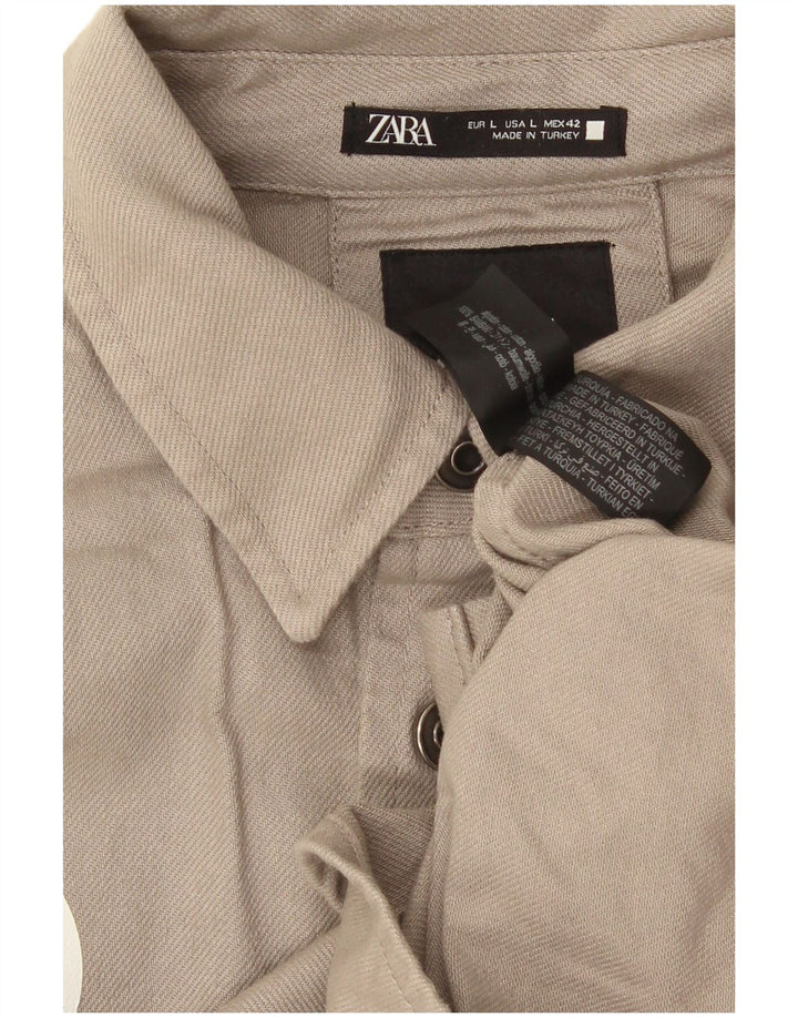 Мужская рубашка с рисунком Zara, большая серая хлопковая рубашка