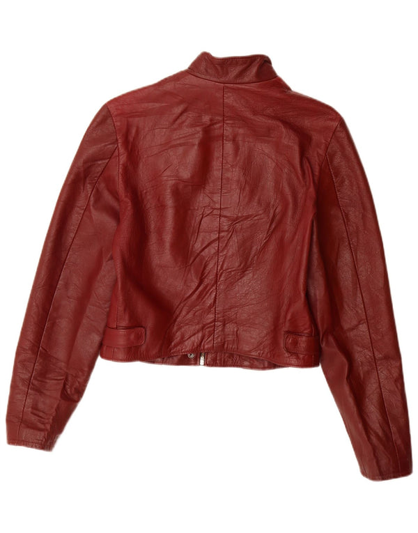 VINTAGE Womens Leather Jacket UK 10 Small Burgundy Leather
