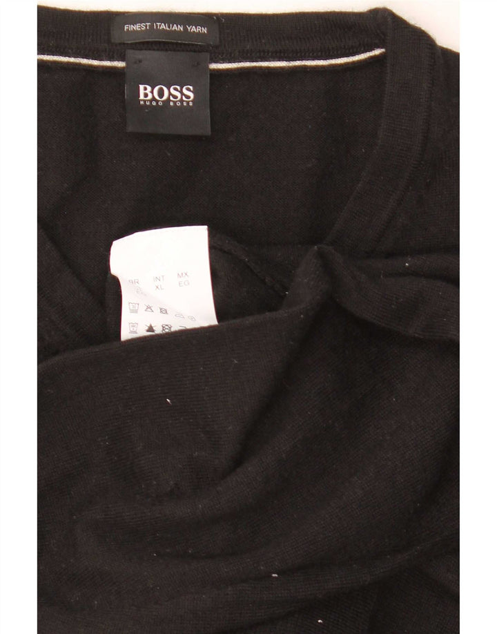Мужской джемпер с v-образным вырезом Hugo Boss XL, черный из натуральной шерсти