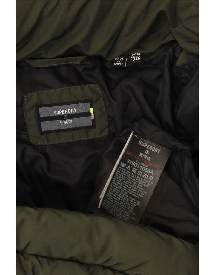Женское стеганое пальто с капюшоном Superdry UK 14, большой цвет хаки, полиэстер