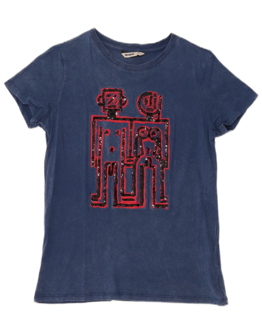 Женская футболка с рисунком Desigual Top UK 10, маленькая, синяя, хлопок