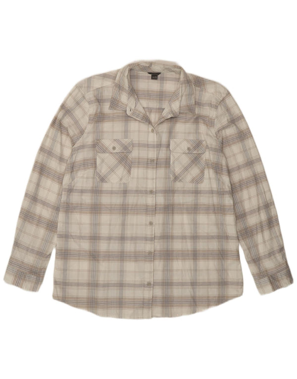 Eddie Bauer Womens Flannel Shirt UK 18 XL Off White Plaid Cotton