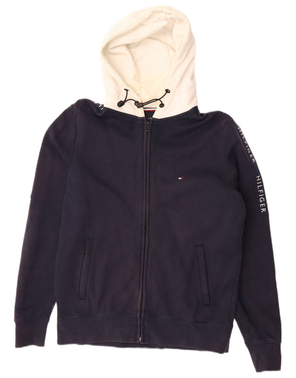 Tommy Hilfiger Мужской свитер с капюшоном и молнией с графическим рисунком, маленький темно-синий с цветными блоками