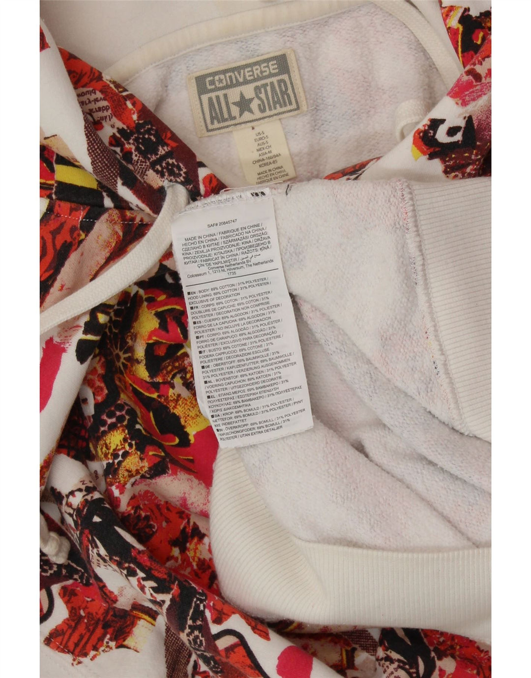 Женский джемпер с капюшоном CONVERSE с абстрактным узором UK 10, маленький разноцветный