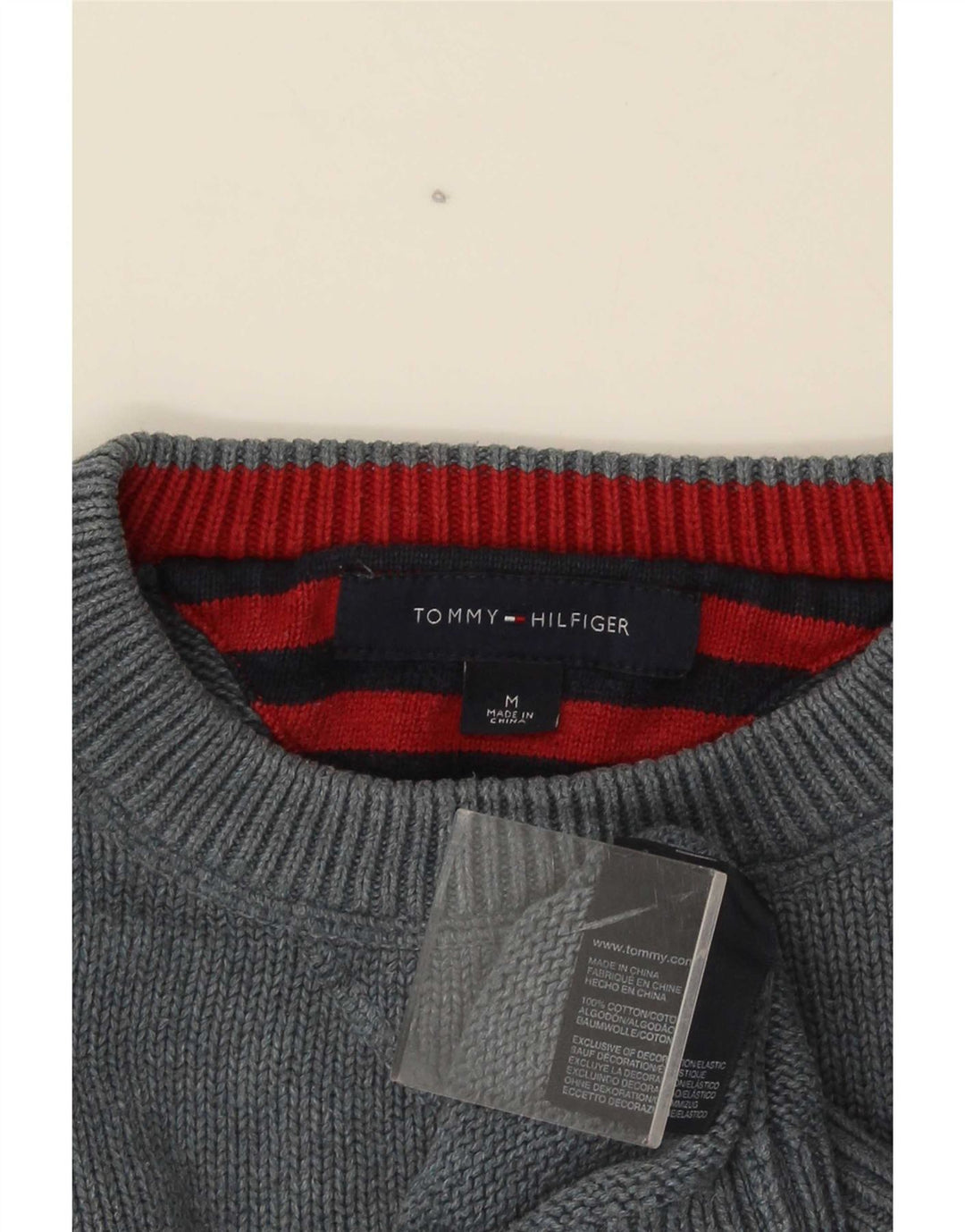 Мужской джемпер с круглым вырезом Tommy Hilfiger, хлопковый свитер среднего серого цвета