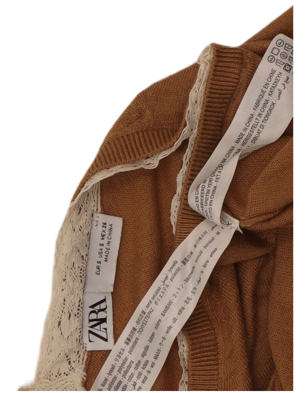 Женский джемпер с v-образным вырезом Zara UK 10, маленький коричневый лиоцелл