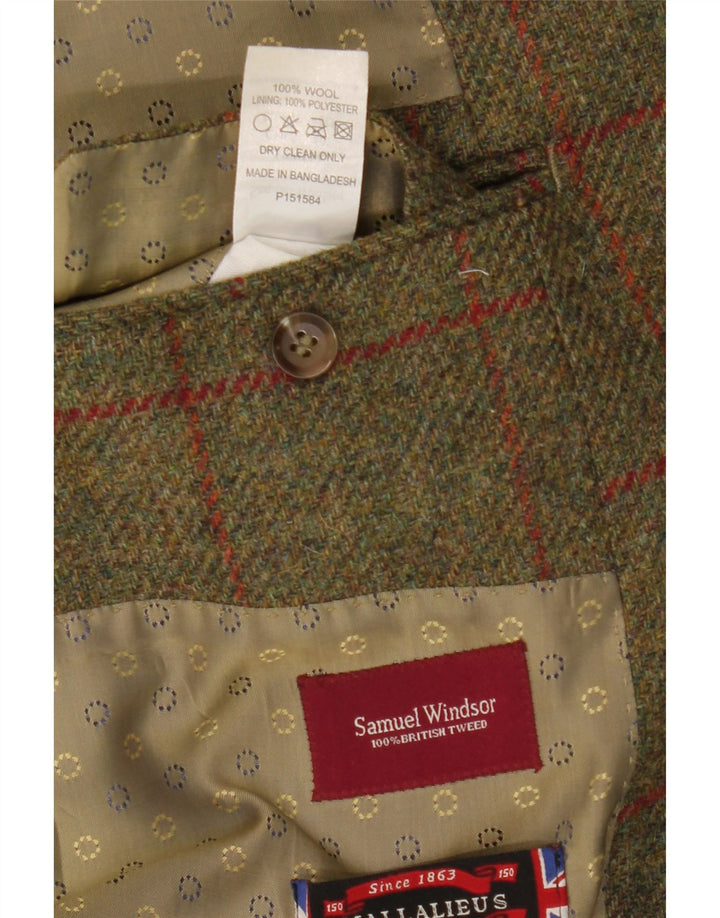 Мужской пиджак Samuel Windsor на 2 пуговицах, Великобритания 46 3XL, хаки в клетку, шерстяной