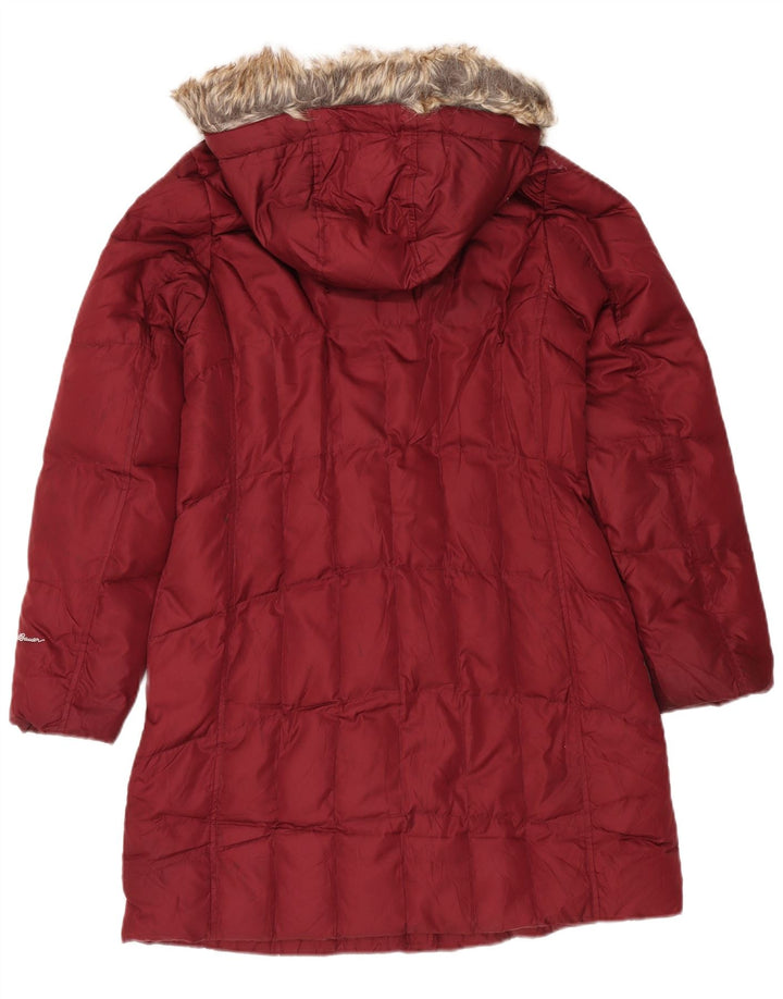 Женское стеганое пальто с капюшоном Eddie Bauer UK 14, средний бордовый полиэстер