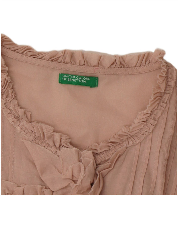 Женская блузка-рубашка с оборками спереди Benetton UK 14, большая розовая