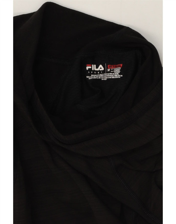 Женский топ с капюшоном Fila с длинным рукавом UK 12, средний черный полиэстер в тонкую полоску