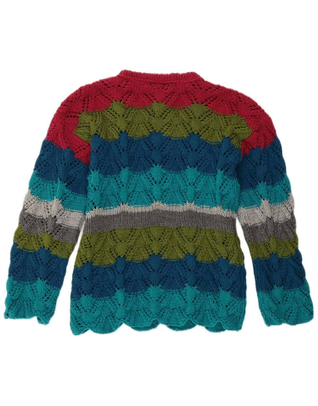 Винтажный женский джемпер с круглым вырезом, Великобритания, 14, средние разноцветные полоски