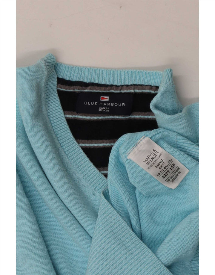 Мужской джемпер с v-образным вырезом Marks & Spencer Blue Harbour, маленький бирюзовый