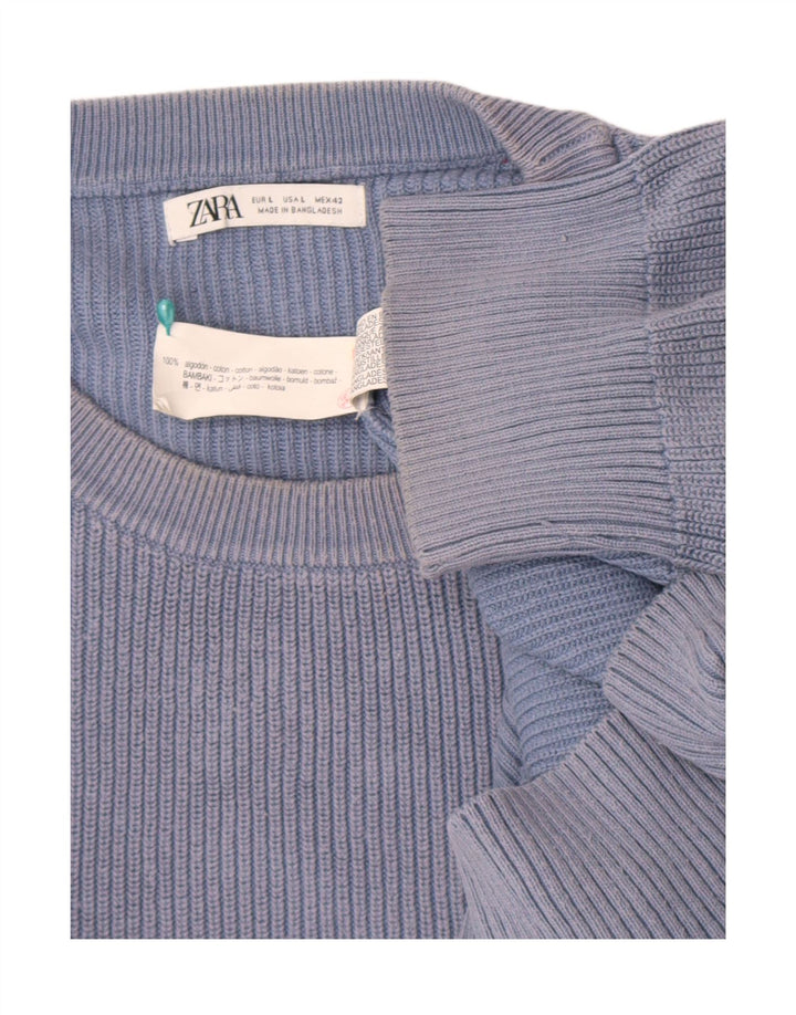 Мужской джемпер с круглым вырезом Zara, большой синий хлопковый свитер