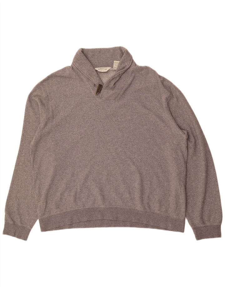 Orvis Мужской свитшот с воротником с отложным воротником, джемпер XL, серый хлопок