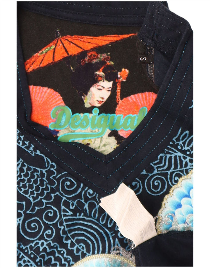 Женский топ с рисунком Desigual с длинным рукавом UK 10, маленький, темно-синий