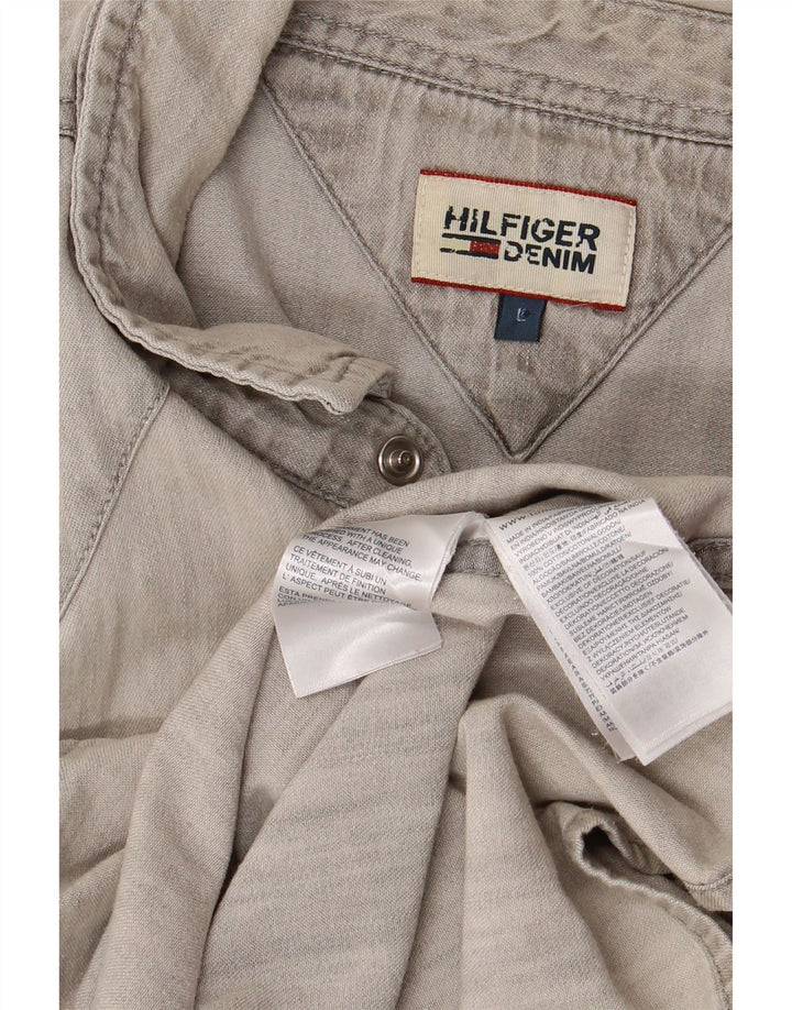 Мужская джинсовая рубашка TOMMY HILFIGER, большая серая, хлопок
