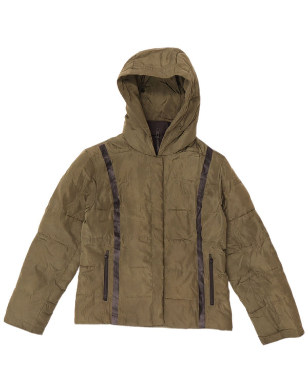 Женская стеганая куртка Jack Wills с капюшоном UK 10, маленький полиэстер в полоску цвета хаки