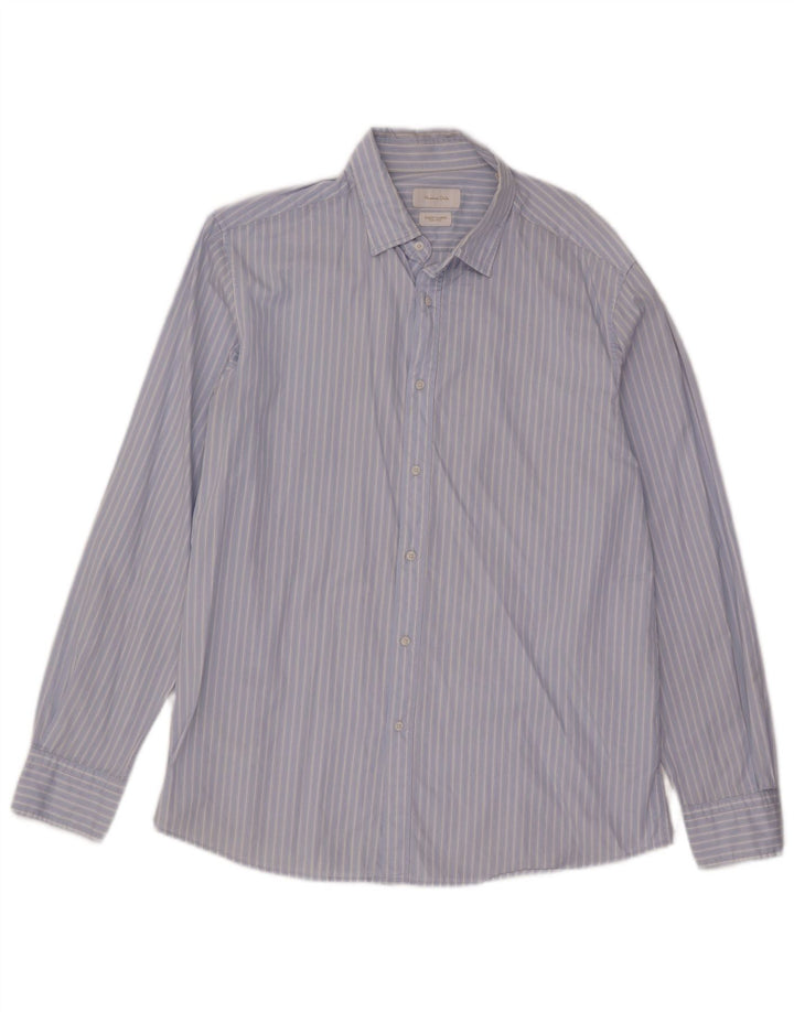 Мужская рубашка Massimo Dutti XL, синяя хлопковая полоска