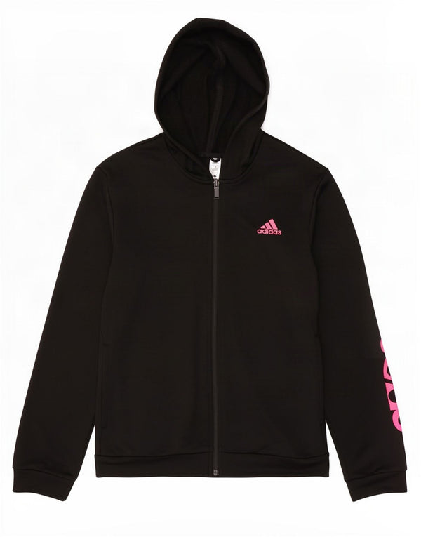 Женский свитер с капюшоном Adidas на молнии с графическим рисунком UK 12/14, средний черный полиэстер