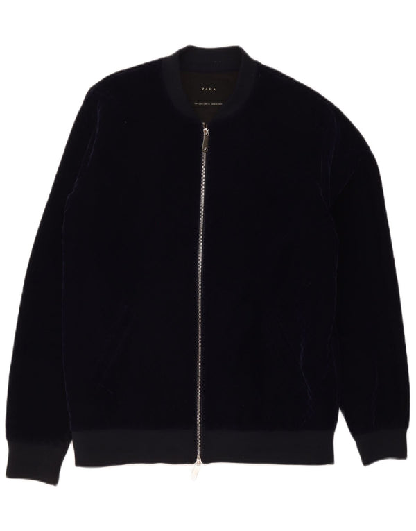 Мужская велюровая куртка-бомбер Zara UK 40, большая темно-синяя, полиэстер