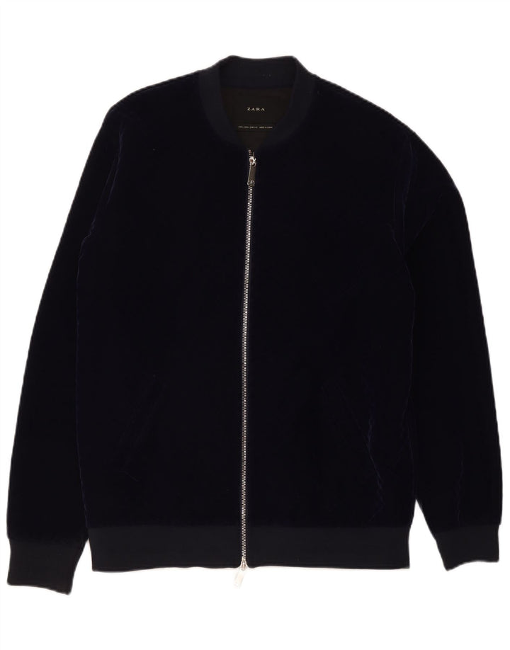 Мужская велюровая куртка-бомбер Zara UK 40, большая темно-синяя, полиэстер