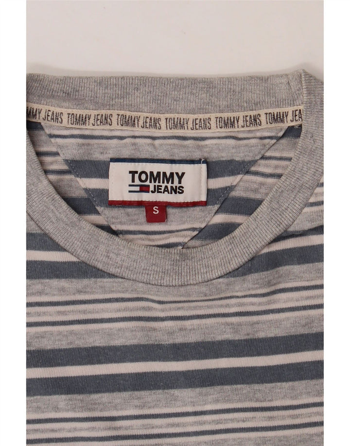 TOMMY HILFIGER Mens T-Shirt Top Small Grey Striped Vintage Tommy Hilfiger and Second-Hand Tommy Hilfiger from Messina Hembry 