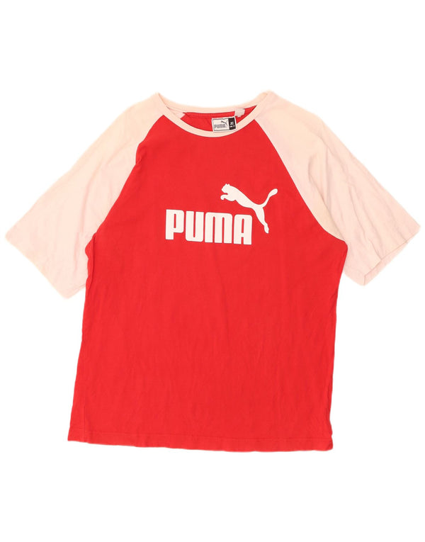 Женская футболка с рисунком PUMA Top UK 18 XL, красная с цветными блоками