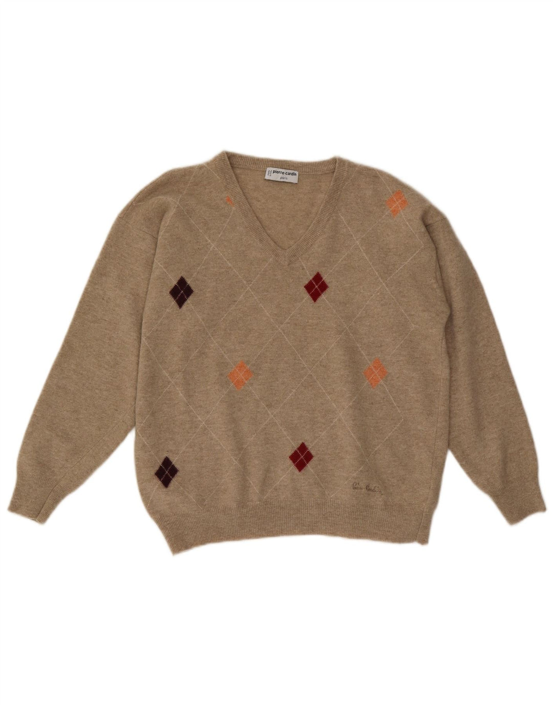 Мужской джемпер с v-образным вырезом Pierre Cardin IT 52 Большой Бежевый Argyle/Diamond