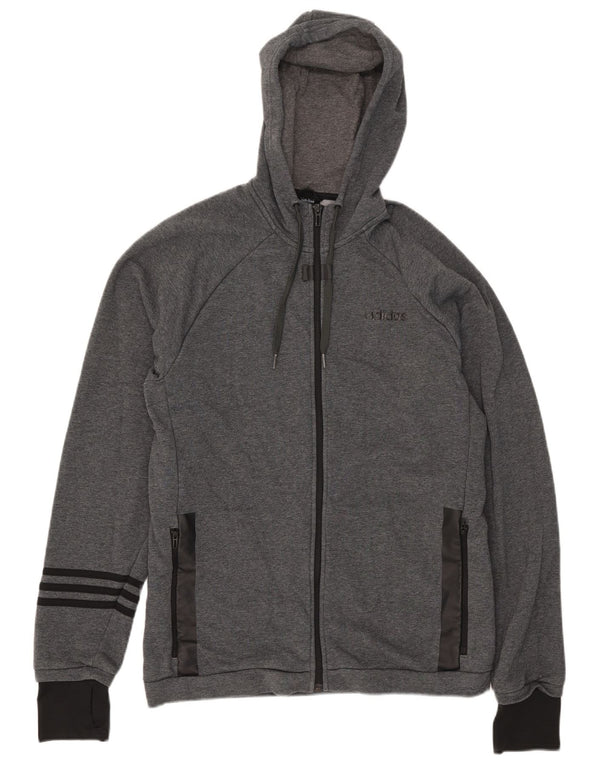 Мужской свитер с капюшоном Adidas Climalite на молнии, большой серый, хлопок с цветными блоками
