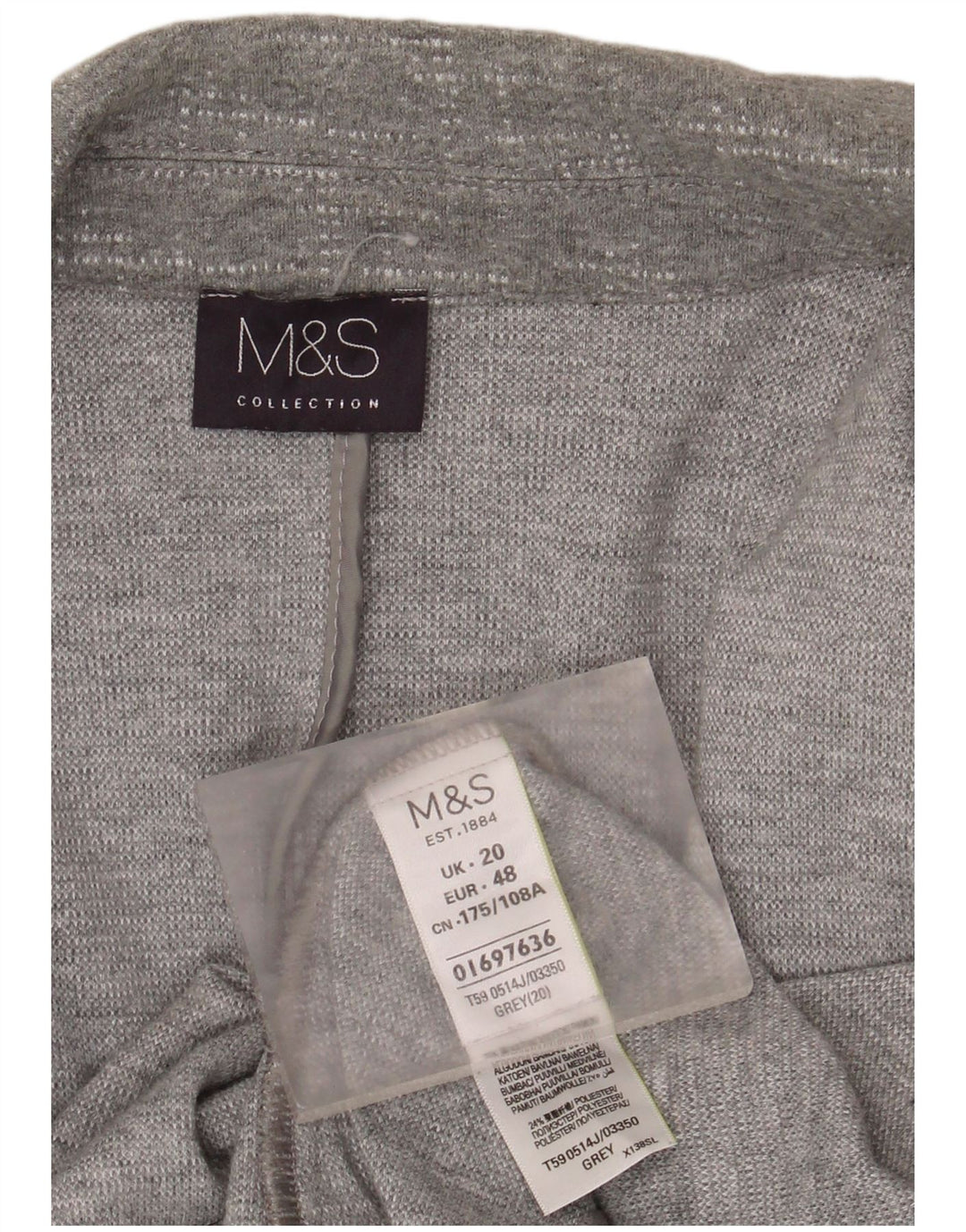 Женский открытый пиджак с рукавами 3/4 Marks & Spencer, Великобритания 20, 2XL, серый хлопок