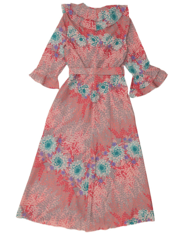 Vintage Womens 3/4 Sleeve Robe Maxi Dress UK 10 Small Pink Floral