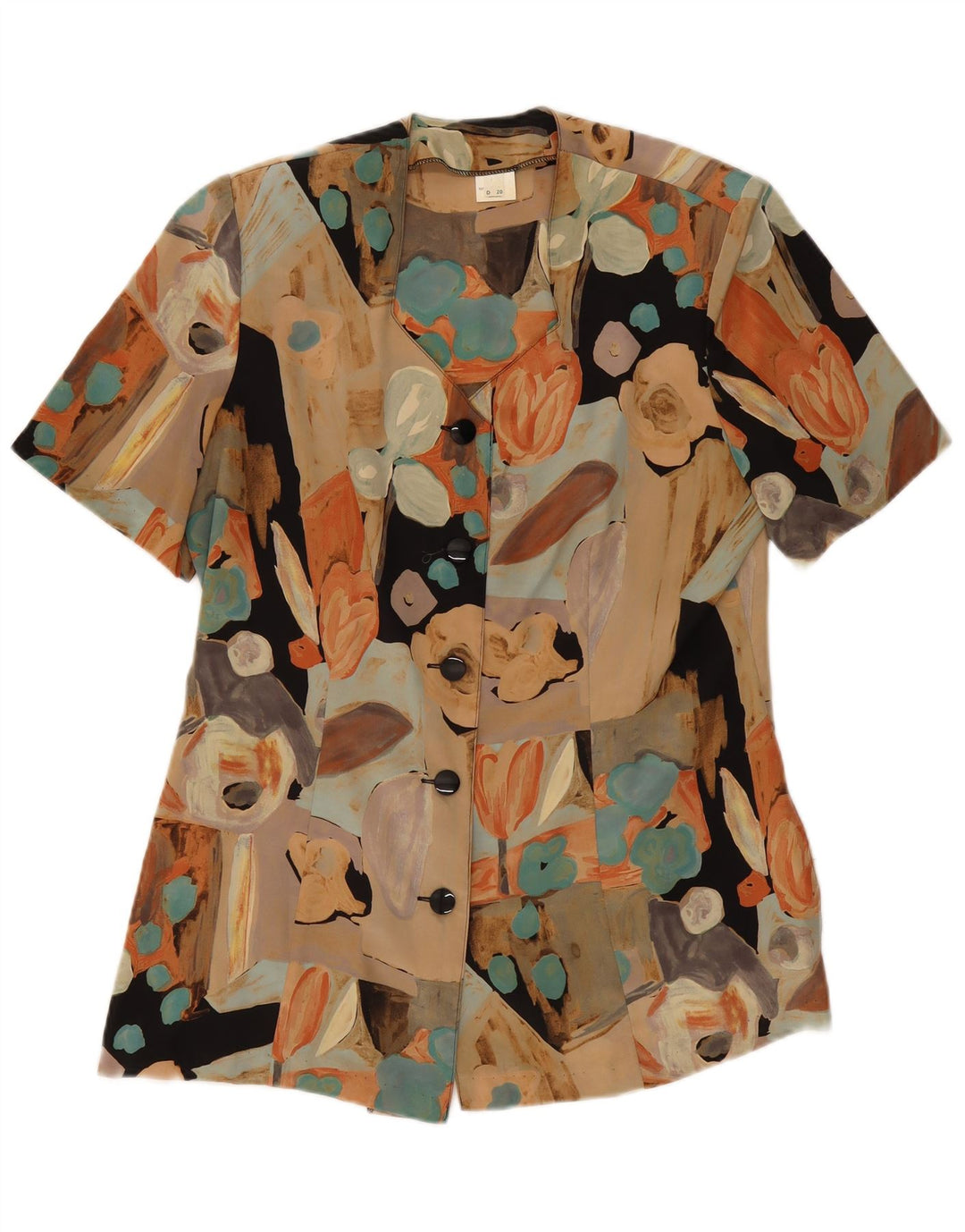 Винтажная женская блузка-рубашка с коротким рукавом, Великобритания, 18 XL, разноцветная в стиле пэчворк