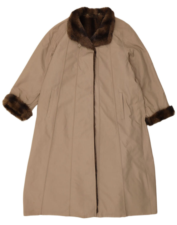 ВИНТАЖНОЕ женское пальто оверсайз из искусственного меха EU 40, средний бежевый полиэстер