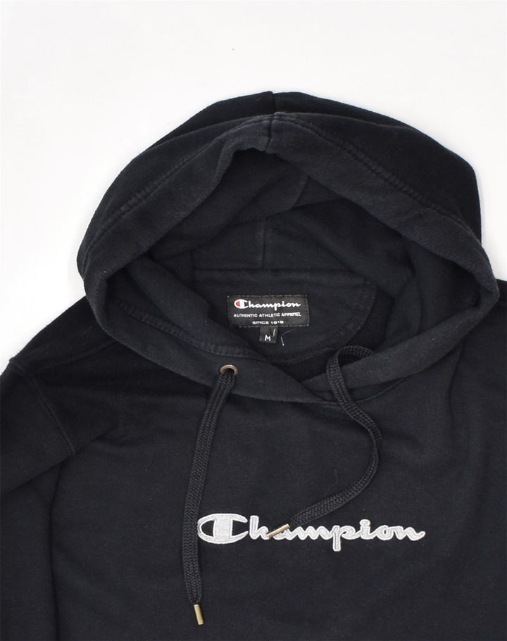 CHAMPION Womens Graphic Hoodie Jumper UK 12 Medium Black Cotton | Vintage Champion | Thrift | Second-Hand Champion | Used Clothing | Messina Hembry 
