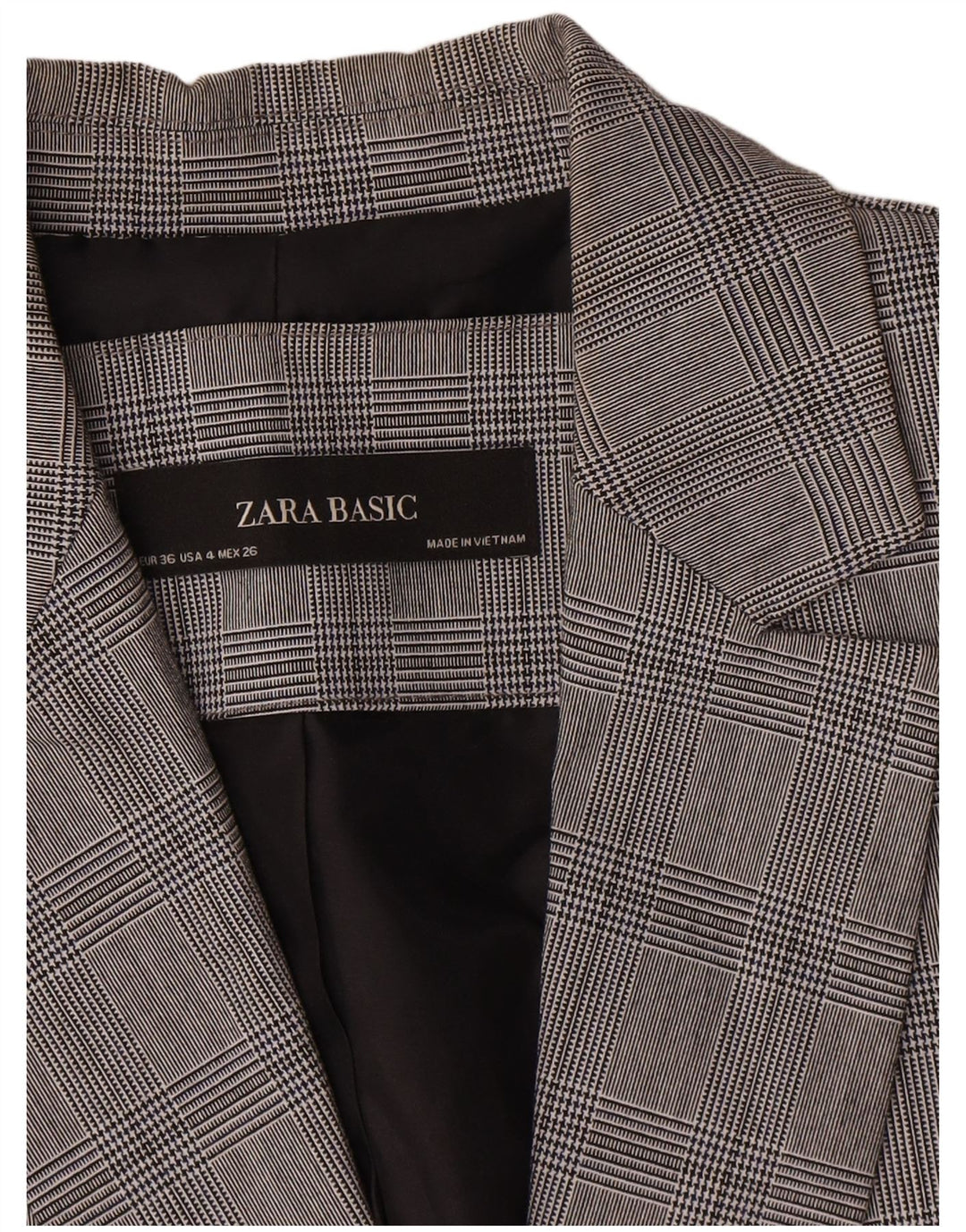 Женский пиджак на 1 пуговице Zara EU 36 XS, серый полиэстер с узором "гусиные лапки"