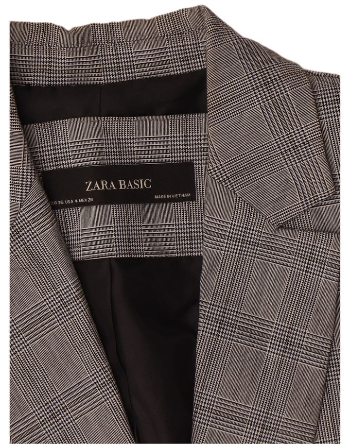 Женский пиджак на 1 пуговице Zara EU 36 XS, серый полиэстер с узором "гусиные лапки"