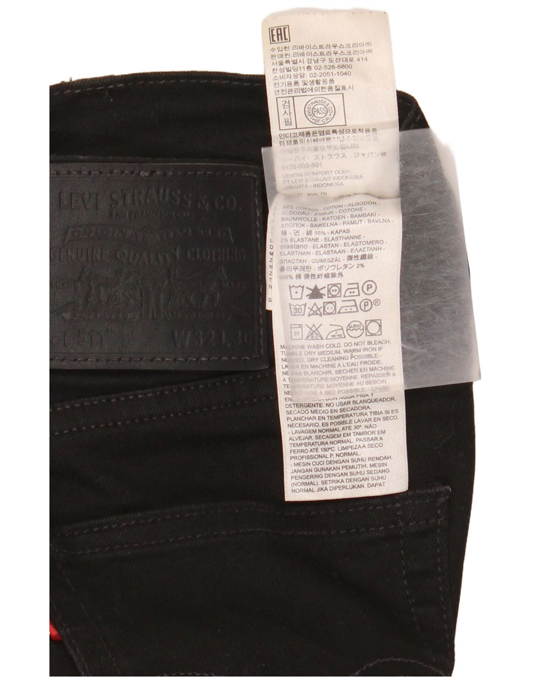 Мужские джинсы LEVI'S 511 Slim W32 L30, черный хлопок