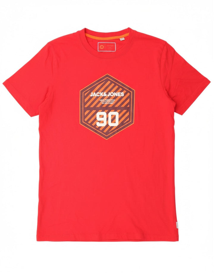 JACK & JONES Mens Graphic T-Shirt Top Large Red Cotton