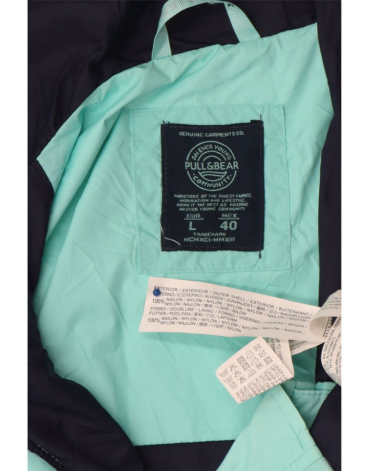 Мужская дождевик Pull & Bear с капюшоном UK 40, большой бирюзовый нейлон с цветными блоками