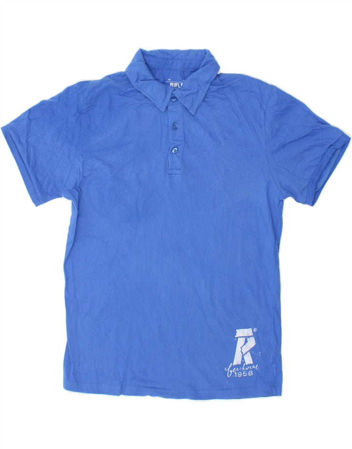 RIFLE Mens Graphic Polo Shirt XL Blue Cotton Vintage Rifle and Second-Hand Rifle from Messina Hembry 