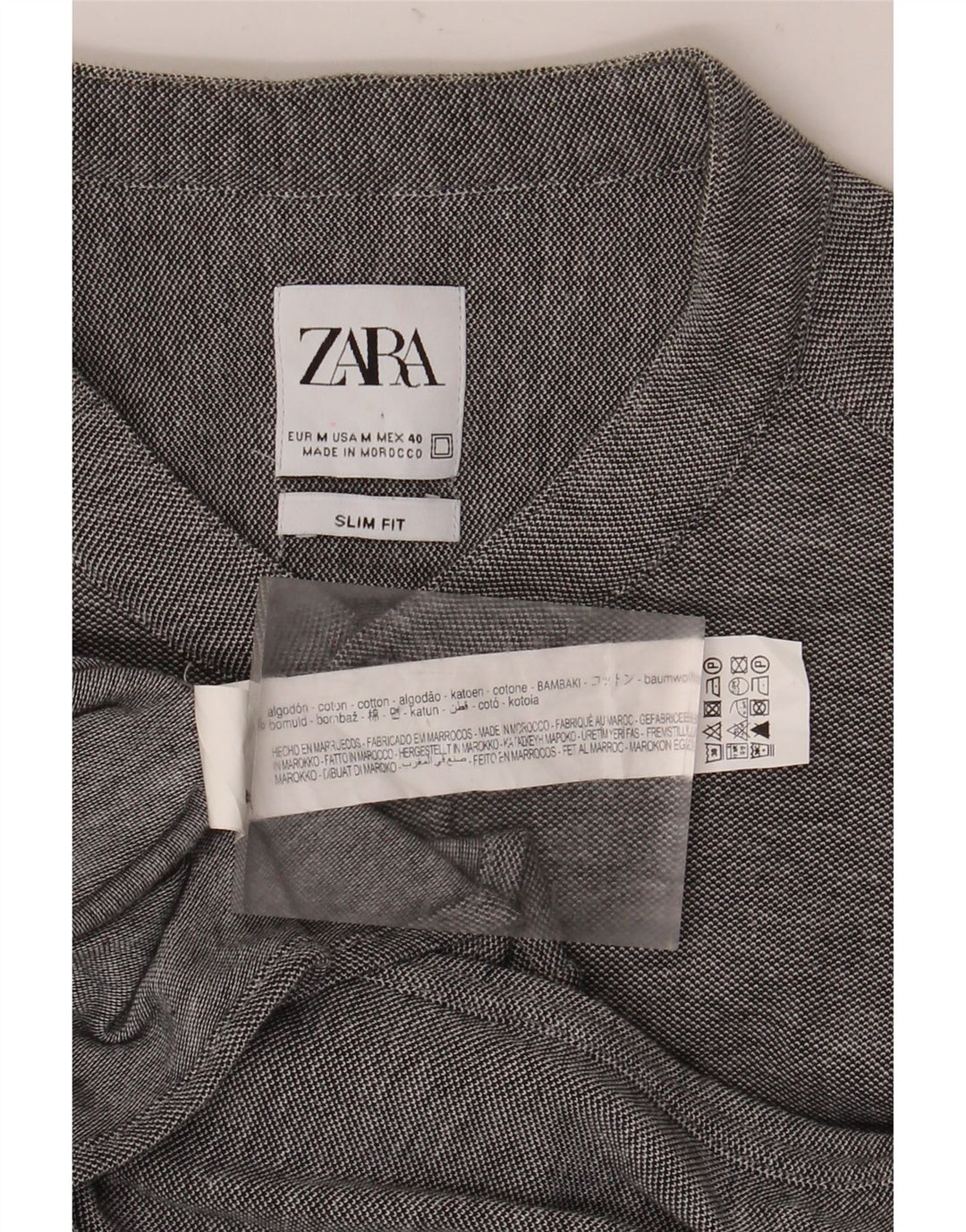 Мужская рубашка узкого кроя Zara из хлопка среднего серого цвета