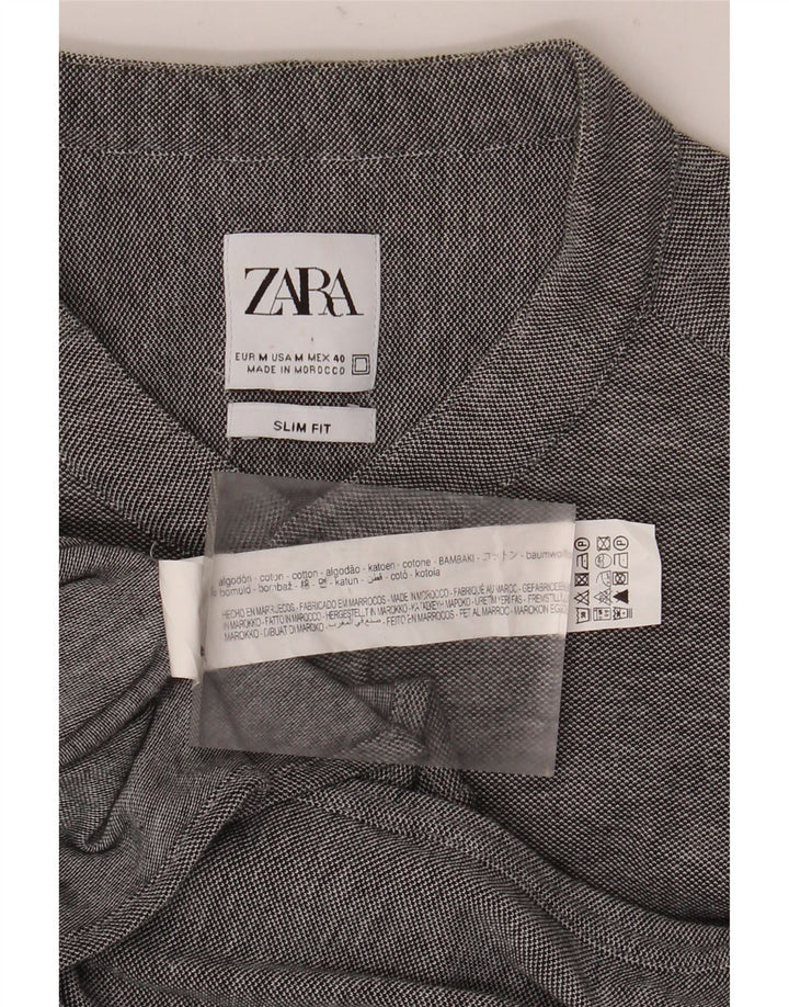 Мужская рубашка узкого кроя Zara из хлопка среднего серого цвета