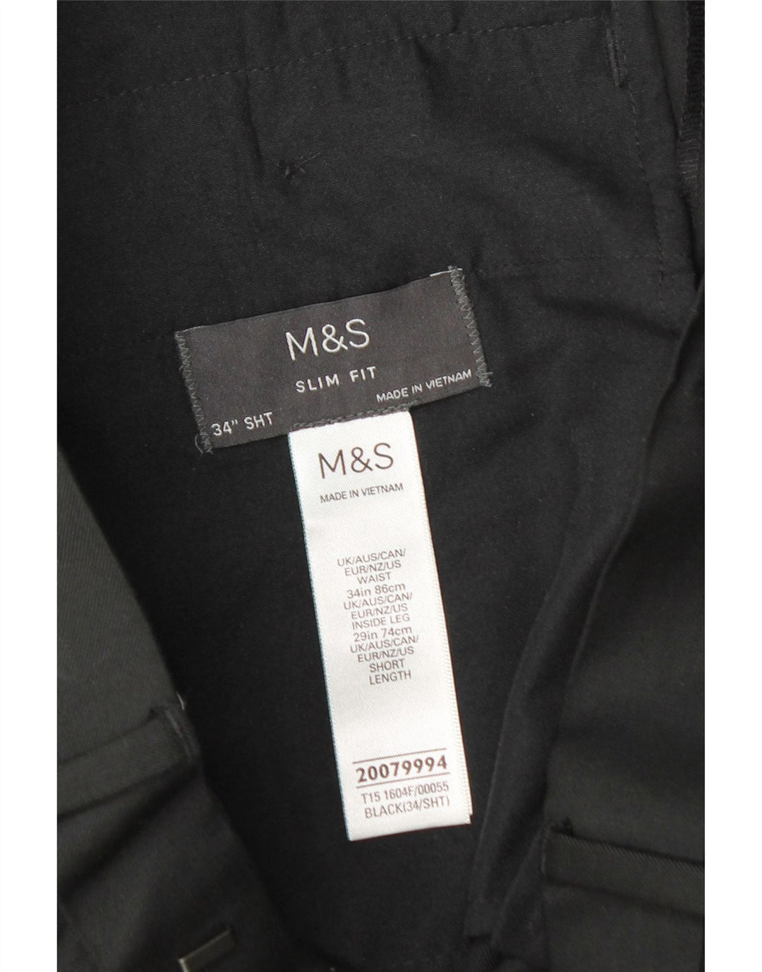 Мужские брюки узкого кроя Marks & Spencer W34 L29, черный полиэстер