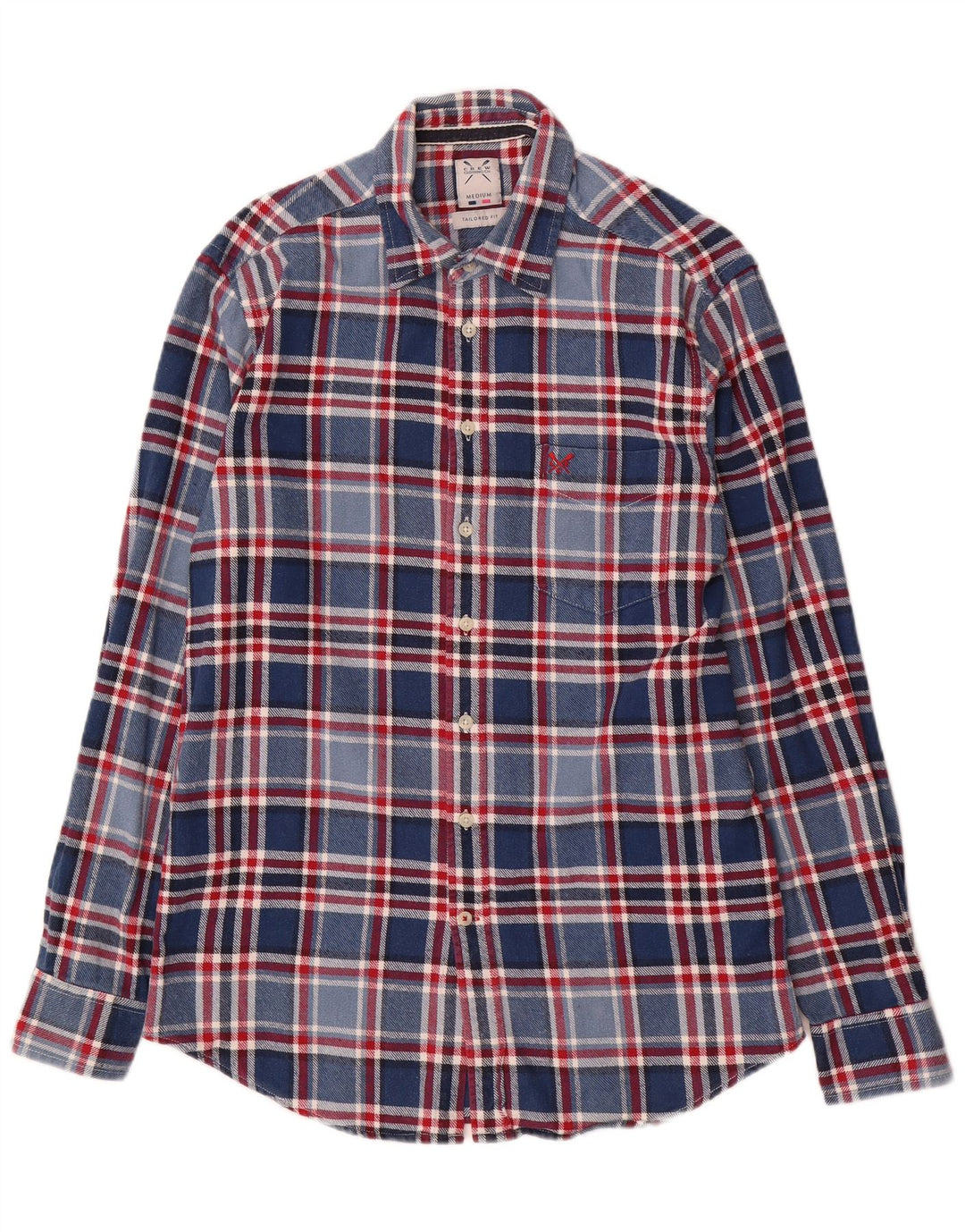Crew Clothing Мужская фланелевая рубашка по индивидуальному заказу, средний синий клетчатый хлопок